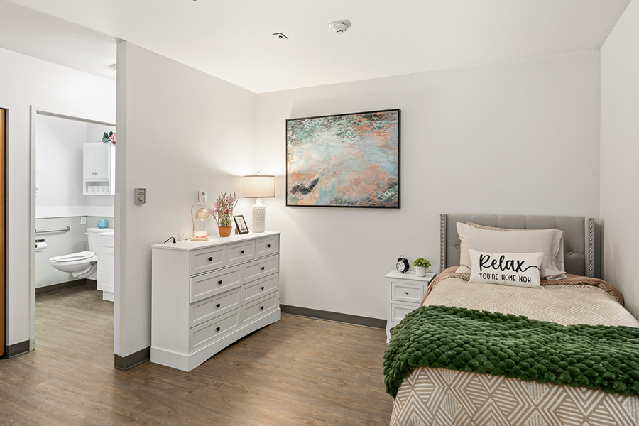 Cozy bedroom with modern decor and relaxing atmosphere.
