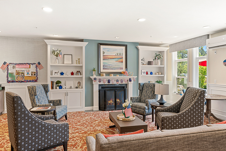 Cozy living room with comfortable seating and decorative accents.