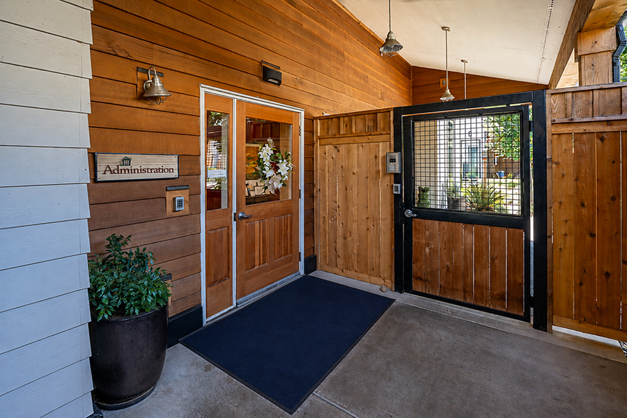 Entrance to a senior living administration area.