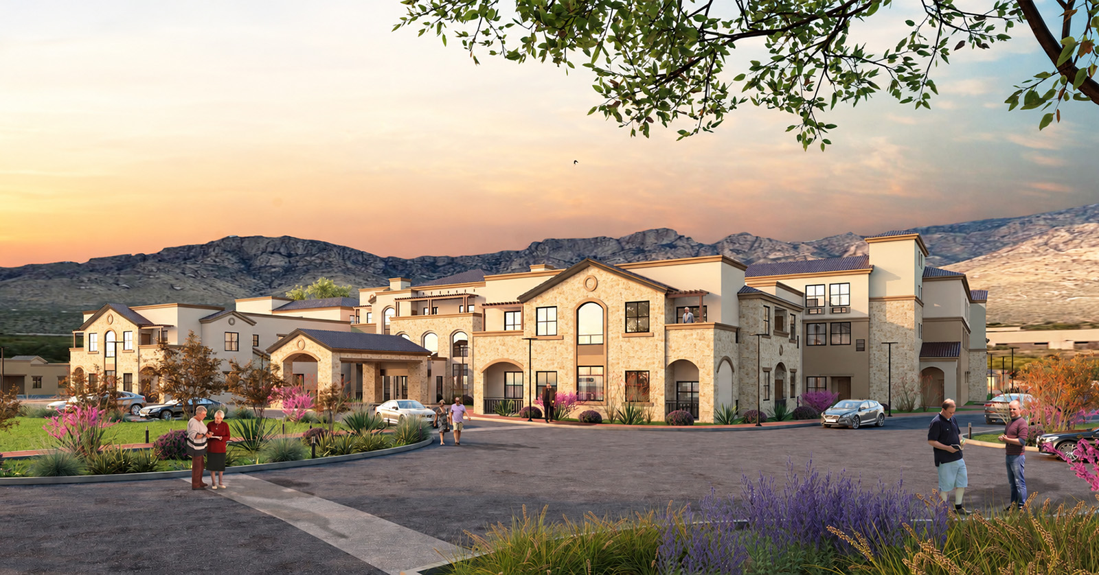 Digital view, exterior of Vineyard Park Senior Living Oro Valley new building